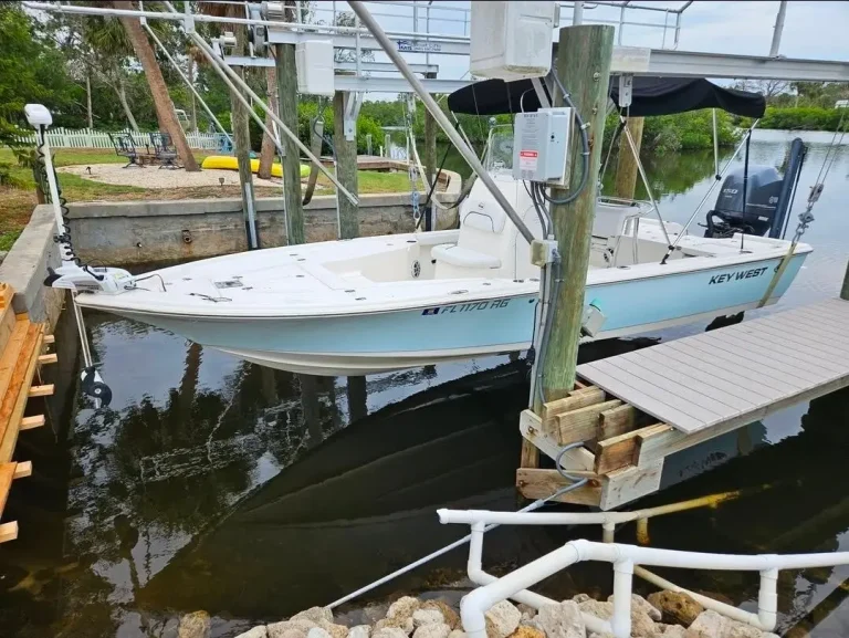 Boat secured at the dock before a storm